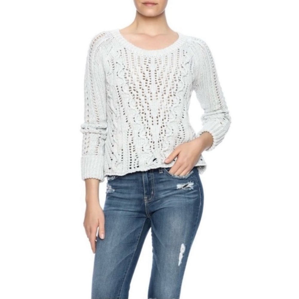 Free People Chunky Cable Knit Fisherman‎ Open Back Sweater Grey Small cropped - Picture 2 of 12